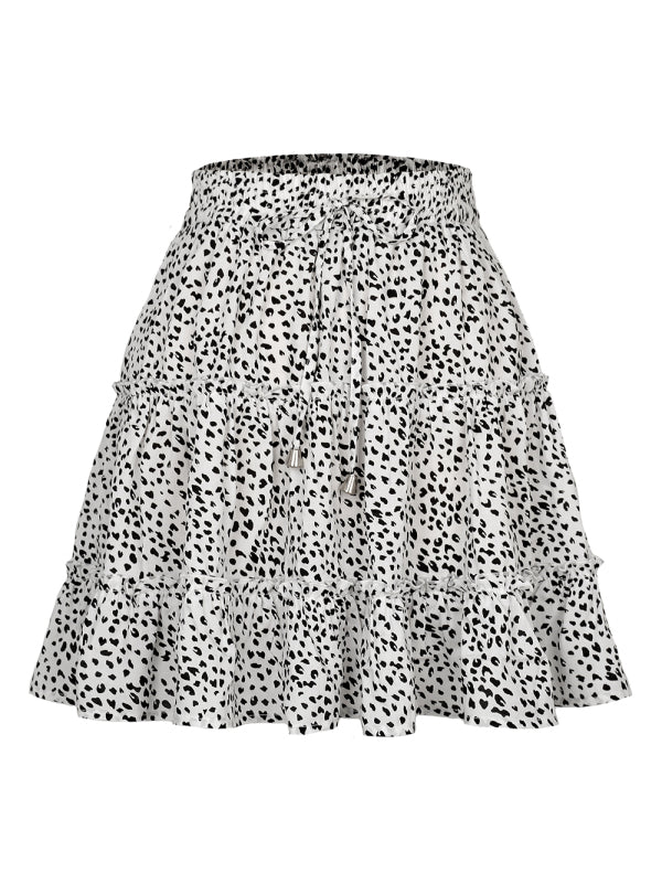 Women's Solid Color Tiered Ruffle Waist Tie Mini Skirt