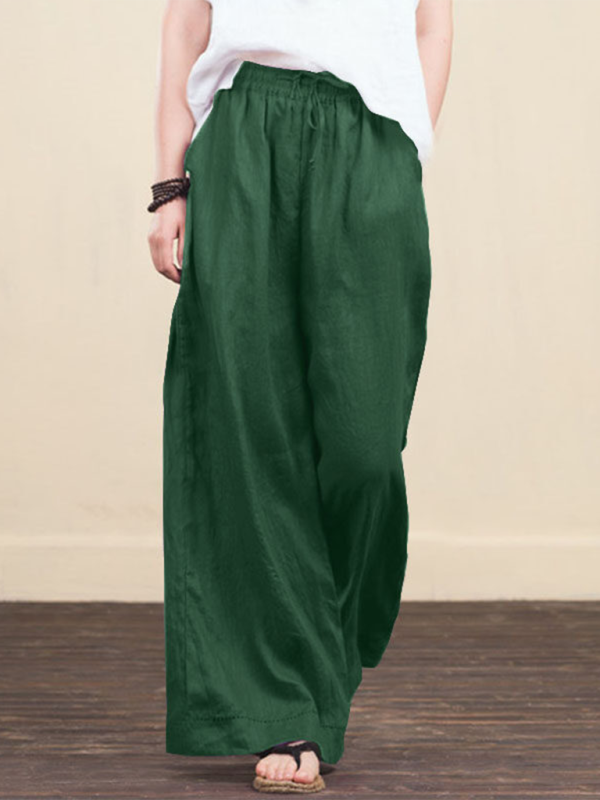 Women's solid color  linen loose wide-leg pants
