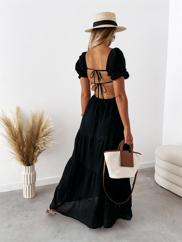 Women's Solid Color Tiered Sweetheart Empire Waist Off-the-shoulder Dress