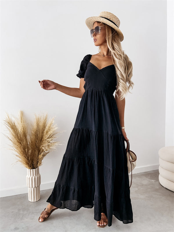 Women's Solid Color Tiered Sweetheart Empire Waist Off-the-shoulder Dress