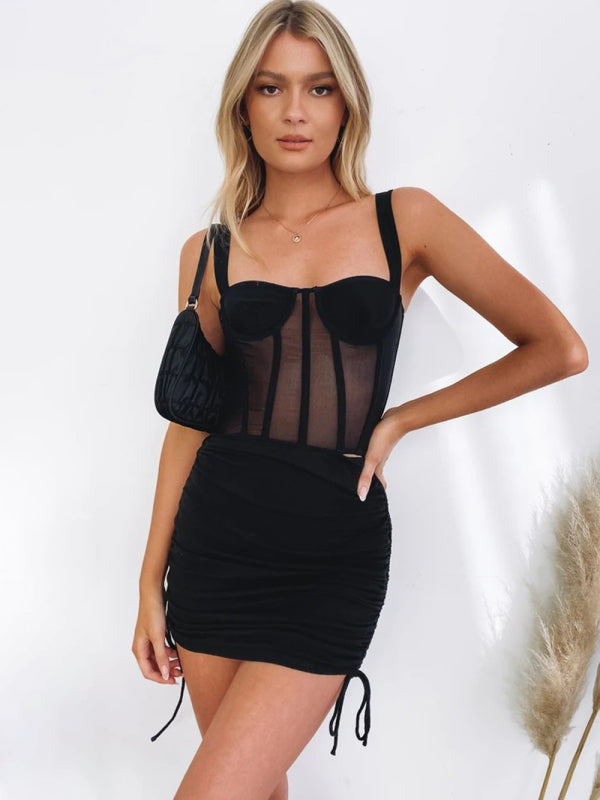 Women's Solid Color Ruched Drawstring Mini Skirt