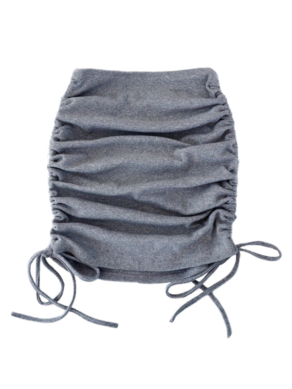 Women's Solid Color Ruched Drawstring Mini Skirt
