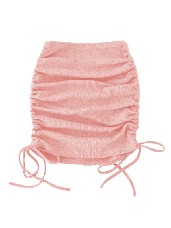 Women's Solid Color Ruched Drawstring Mini Skirt