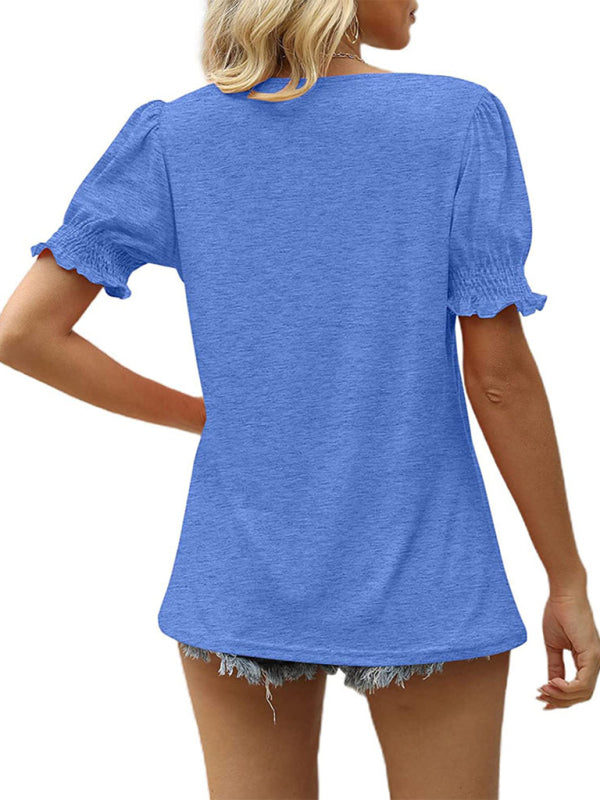 Women's Solid Color Puff Sleeve Knit Top