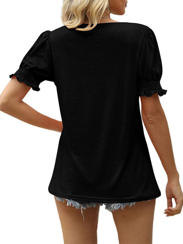 Women's Solid Color Puff Sleeve Knit Top