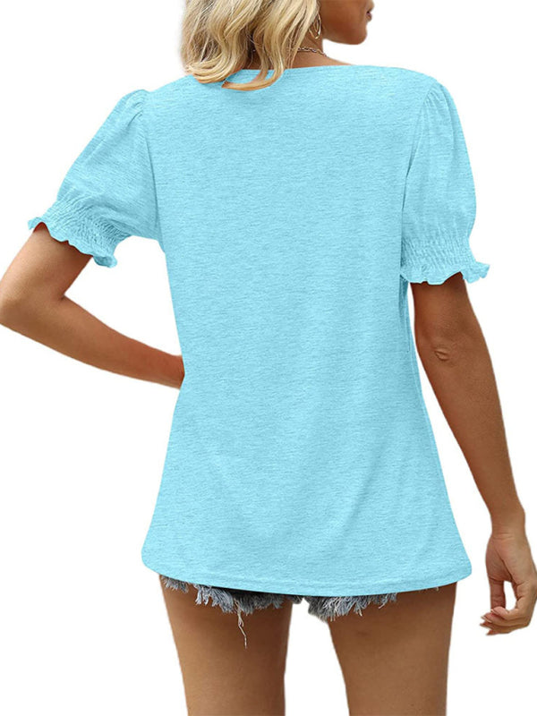 Women's Solid Color Puff Sleeve Knit Top