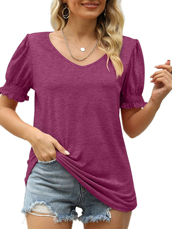 Women's Solid Color Puff Sleeve Knit Top