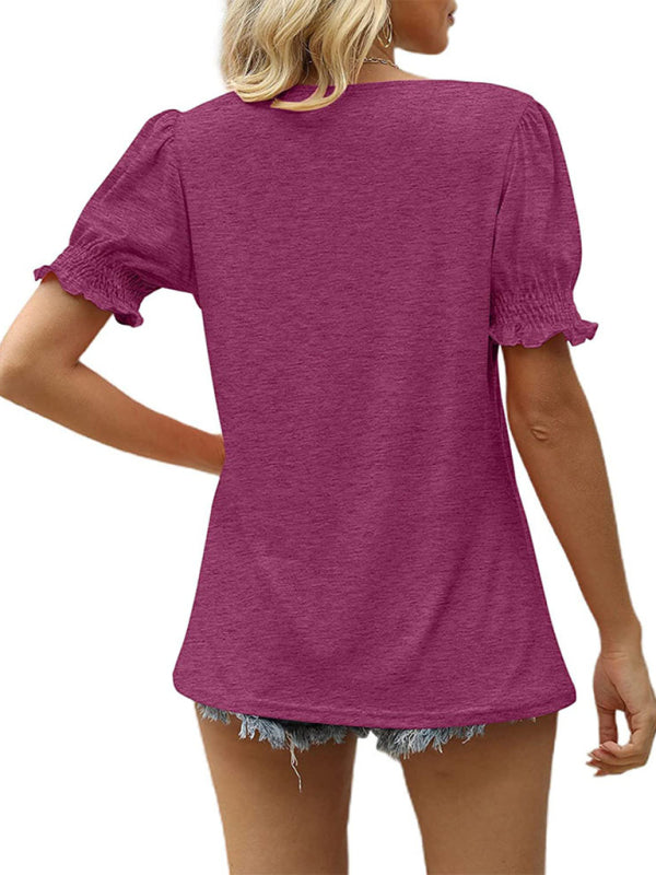 Women's Solid Color Puff Sleeve Knit Top