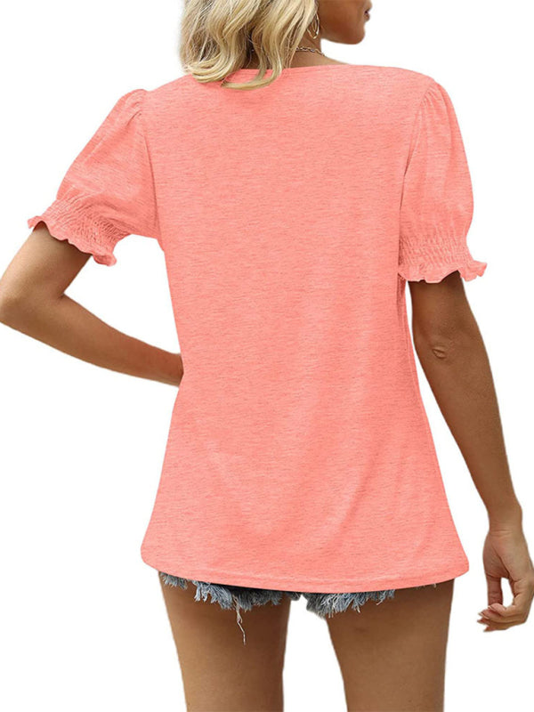 Women's Solid Color Puff Sleeve Knit Top
