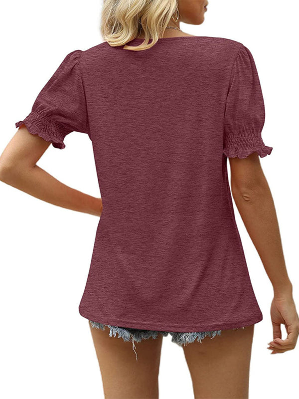 Women's Solid Color Puff Sleeve Knit Top