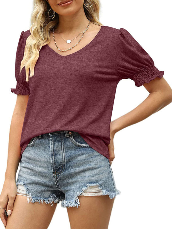 Women's Solid Color Puff Sleeve Knit Top