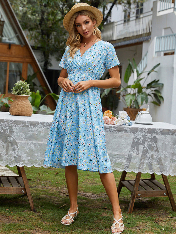 Women's V-neck Floral Print Faux-wrap Dress
