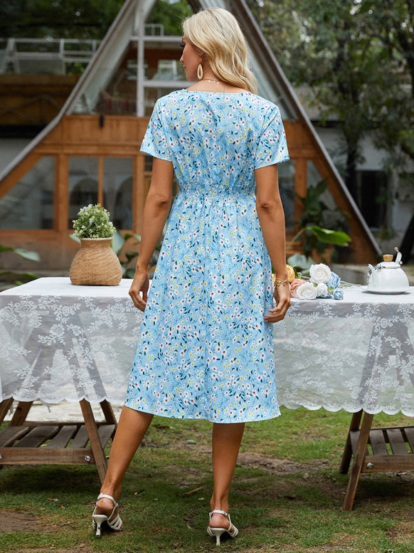 Women's V-neck Floral Print Faux-wrap Dress