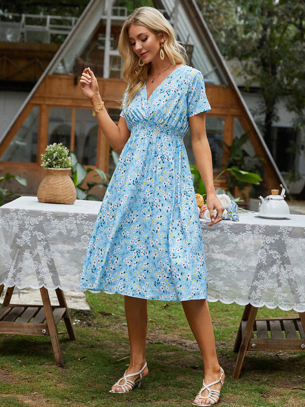 Women's V-neck Floral Print Faux-wrap Dress