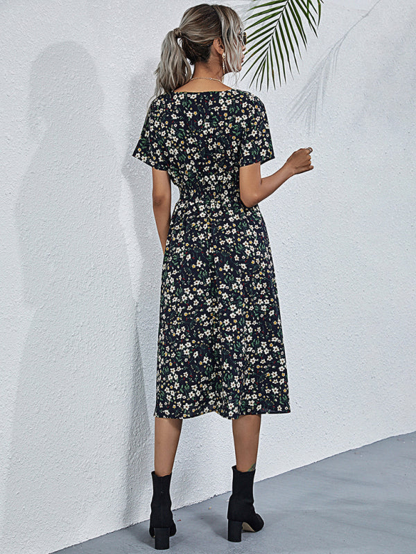Women's V-neck Floral Print Faux-wrap Dress