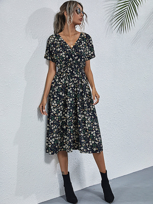 Women's V-neck Floral Print Faux-wrap Dress