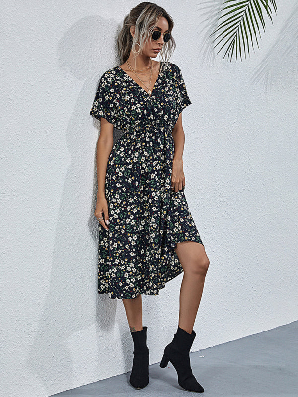 Women's V-neck Floral Print Faux-wrap Dress