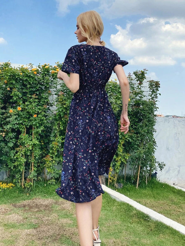Women's V-neck Floral Print Faux-wrap Dress