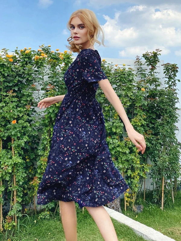 Women's V-neck Floral Print Faux-wrap Dress