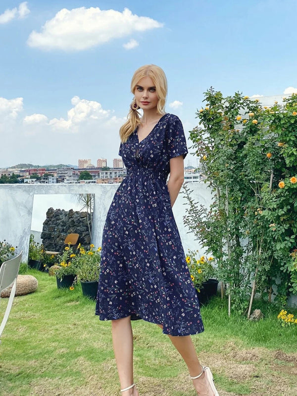 Women's V-neck Floral Print Faux-wrap Dress