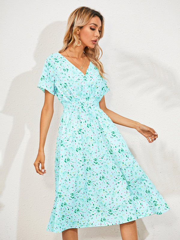 Women's V-neck Floral Print Faux-wrap Dress