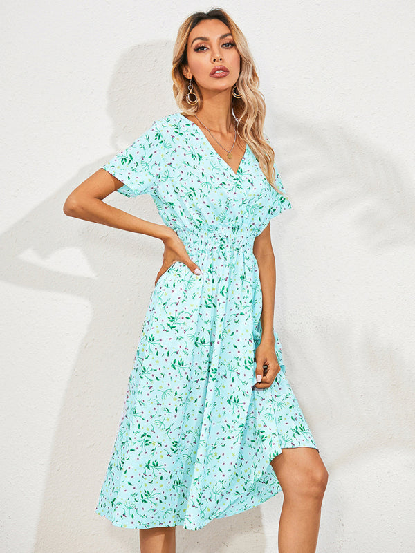 Women's V-neck Floral Print Faux-wrap Dress