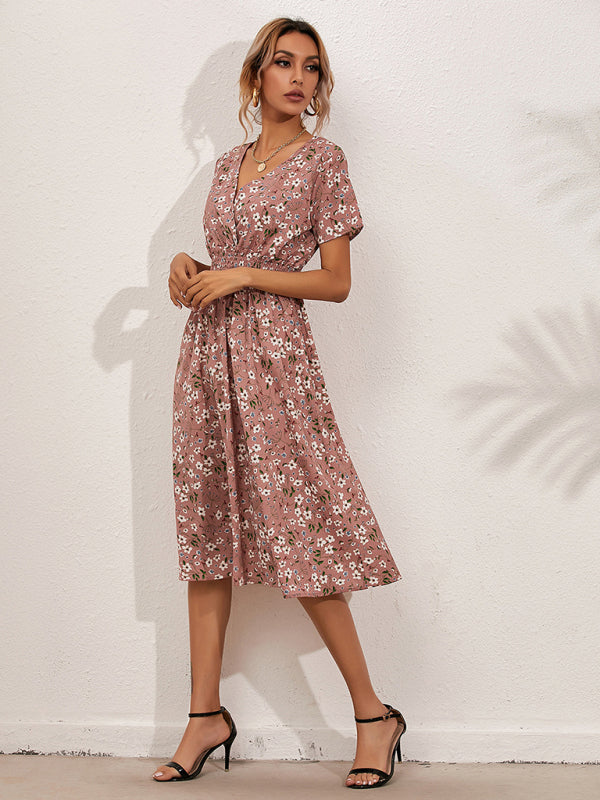 Women's V-neck Floral Print Faux-wrap Dress