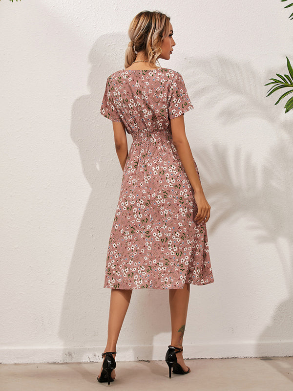 Women's V-neck Floral Print Faux-wrap Dress