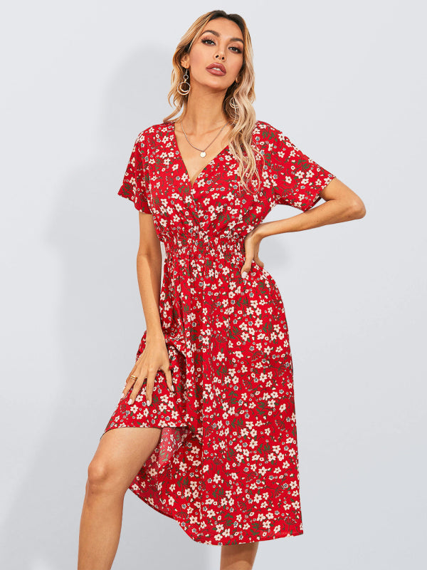Women's V-neck Floral Print Faux-wrap Dress