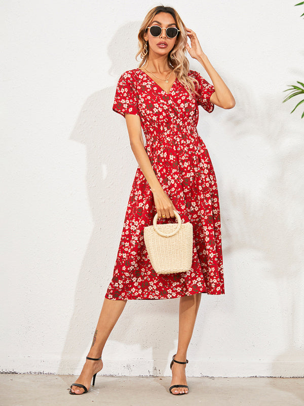 Women's V-neck Floral Print Faux-wrap Dress