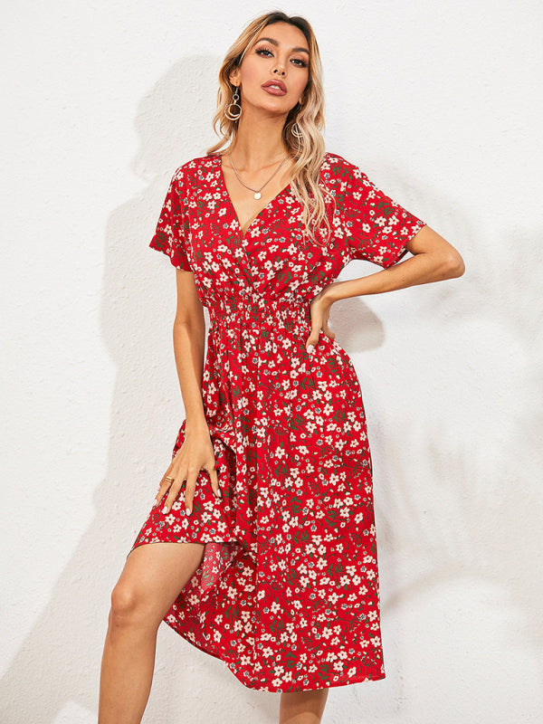 Women's V-neck Floral Print Faux-wrap Dress