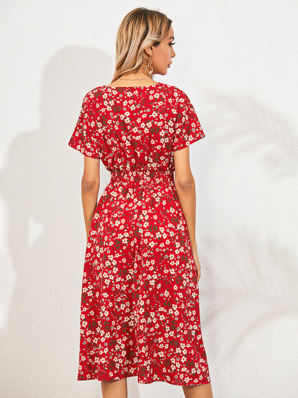 Women's V-neck Floral Print Faux-wrap Dress