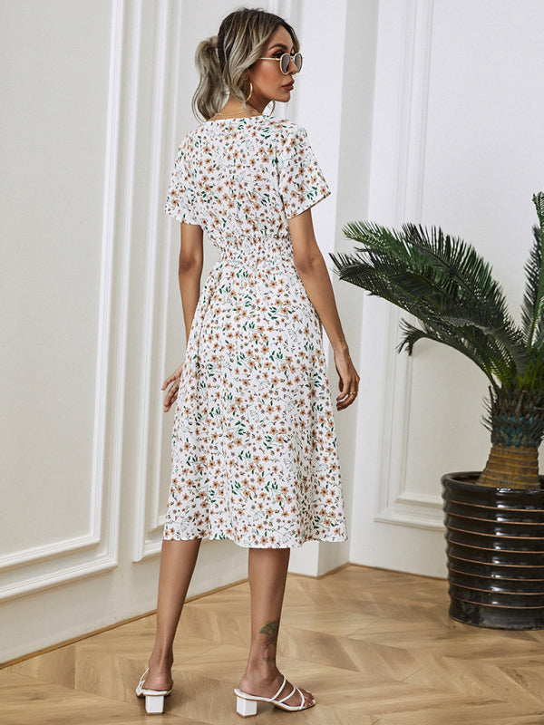 Women's V-neck Floral Print Faux-wrap Dress