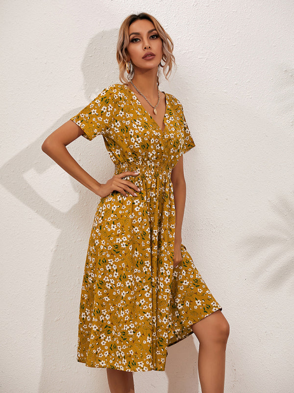 Women's V-neck Floral Print Faux-wrap Dress