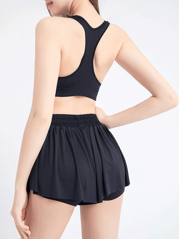 Women's solid Color Running Speed Wick 2-in-1 Drawstring Shorts