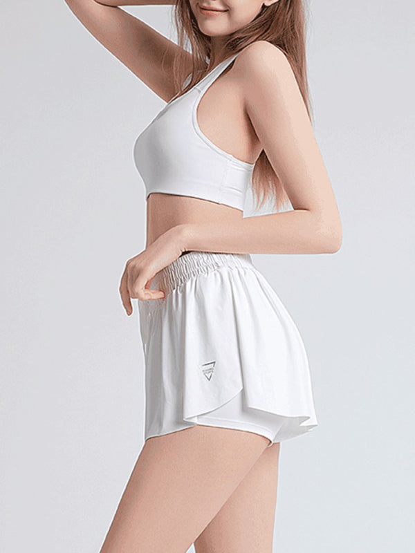 Women's solid Color Running Speed Wick 2-in-1 Drawstring Shorts