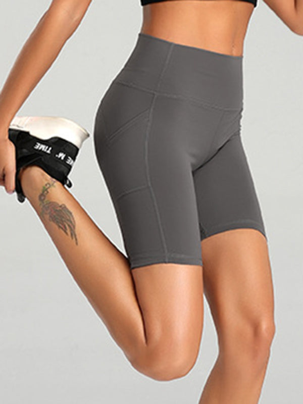 Women's Solid Color Power High Waist Pocket Bike Shorts