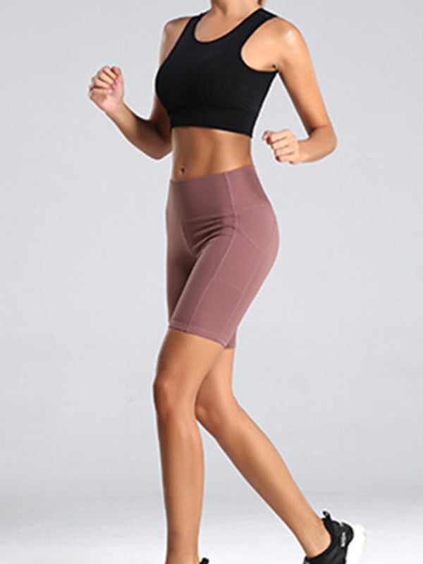 Women's Solid Color Power High Waist Pocket Bike Shorts