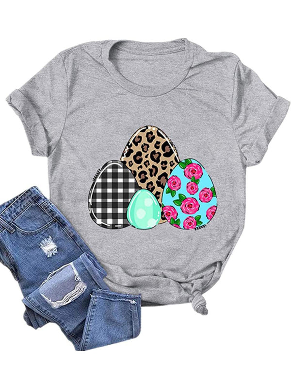 Women's Bunny With Leopard Print T-shirt Easter Short Sleeve Graphic Tees