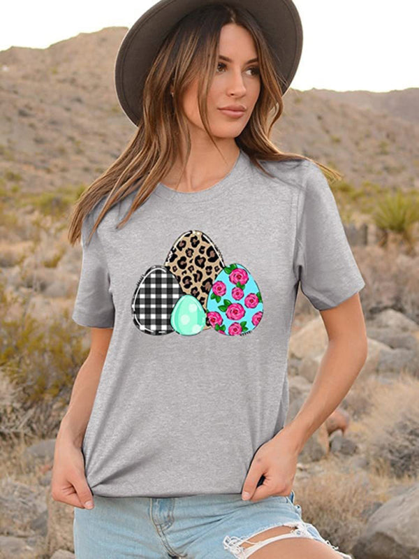 Women's Bunny With Leopard Print T-shirt Easter Short Sleeve Graphic Tees