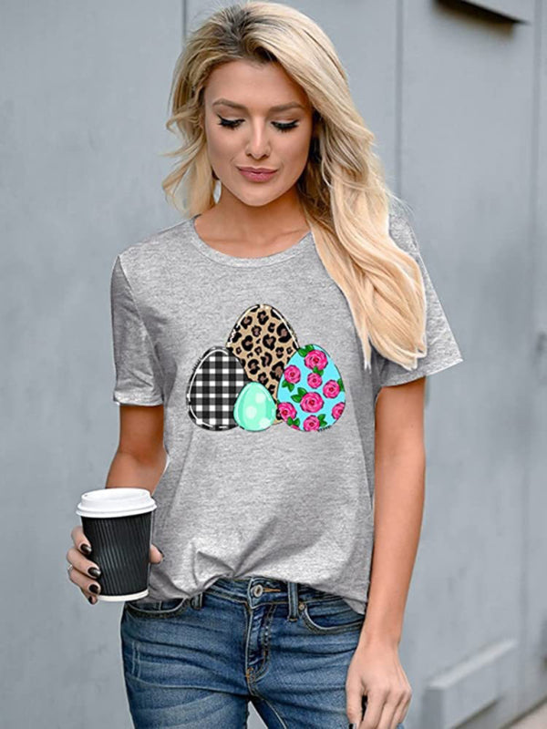 Women's Bunny With Leopard Print T-shirt Easter Short Sleeve Graphic Tees