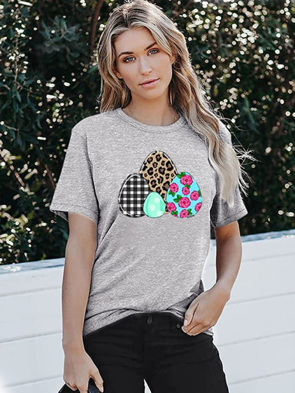 Women's Bunny With Leopard Print T-shirt Easter Short Sleeve Graphic Tees
