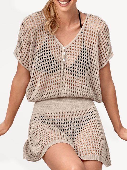 Women's Solid Color Open Knit Cover Up Dress