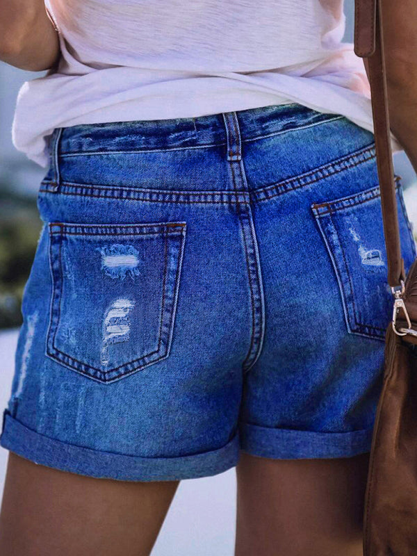 DESTROYED HIGH STRETCH DENIM SHORTS