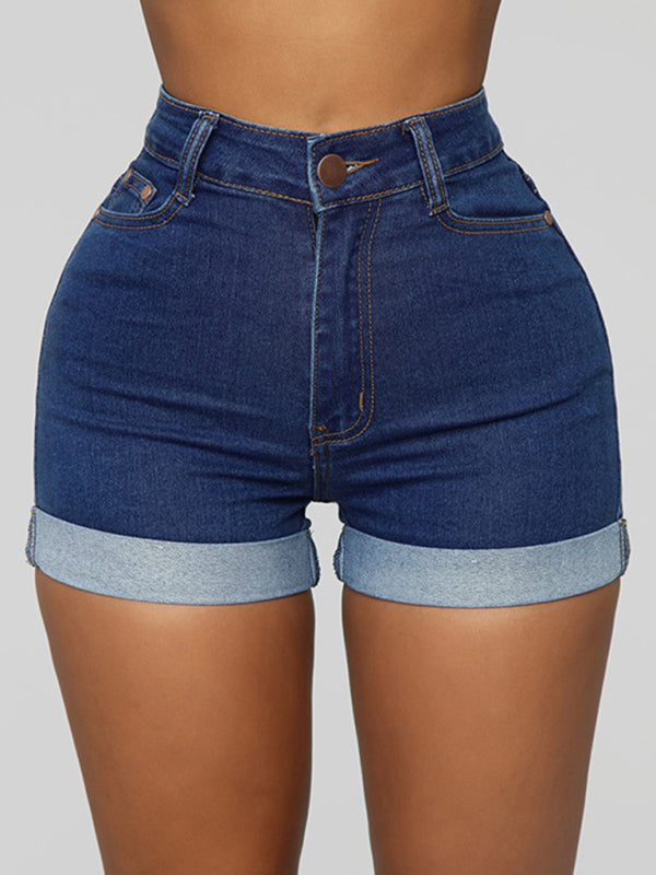 Stylish simple high elastic women's denim shorts