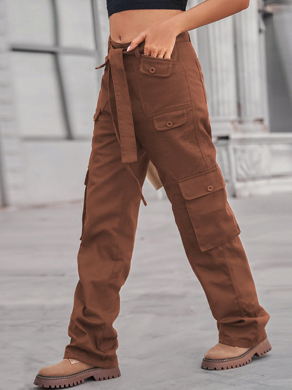 Women's Color Belted High Waist Utility Cargo Pants
