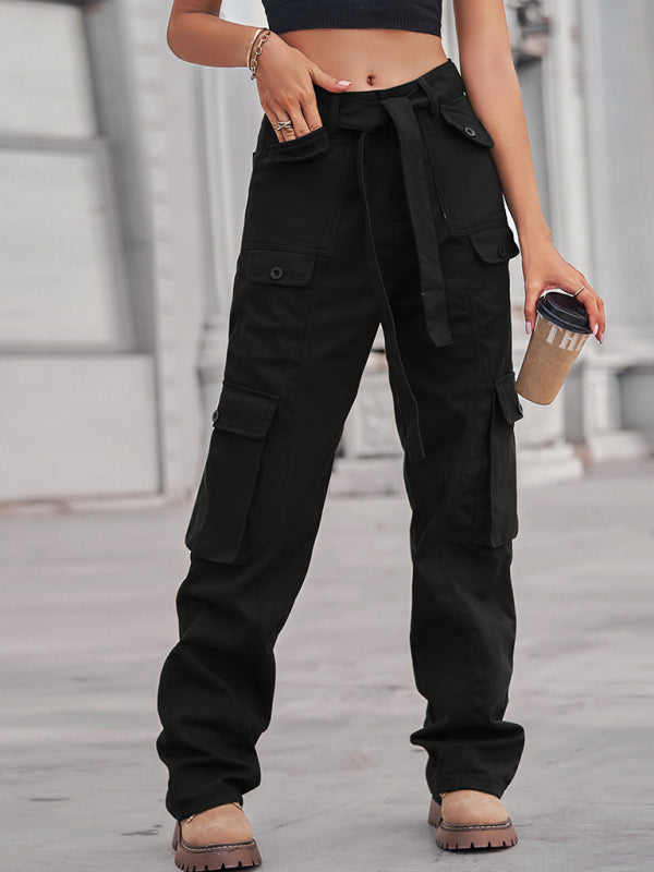 Women's Color Belted High Waist Utility Cargo Pants