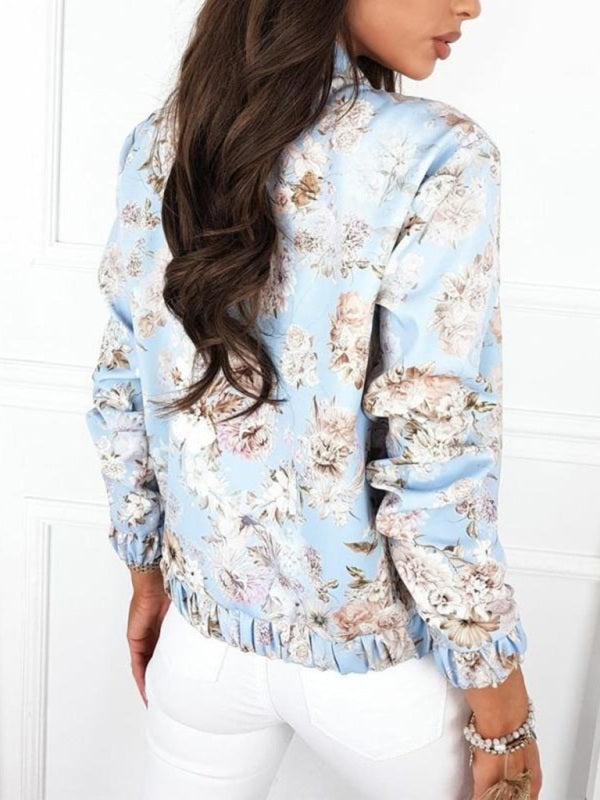 Women’s Floral Print Full Zip Bomber Jacket