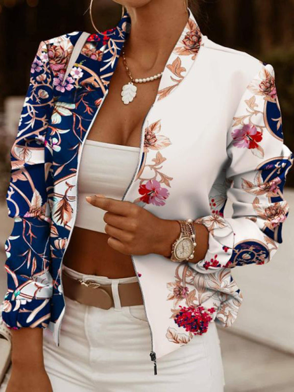 Women’s Floral Print Full Zip Bomber Jacket