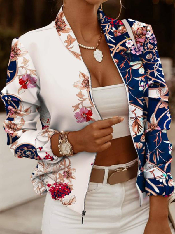 Women’s Floral Print Full Zip Bomber Jacket
